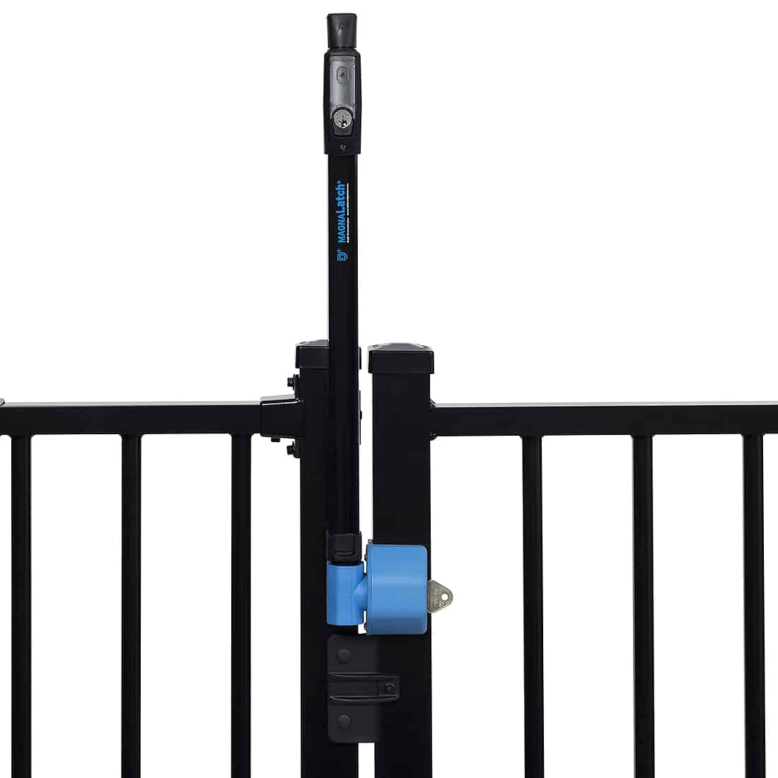 AccessLatch MKII Mounted on a gate with Magnalatch and Gatestop Close