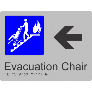 Evacuation Chair Braille Tactile Sign Left Arrow Silver