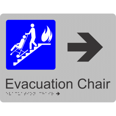 Evacuation Chair Braille Tactile Sign Right Arrow Silver