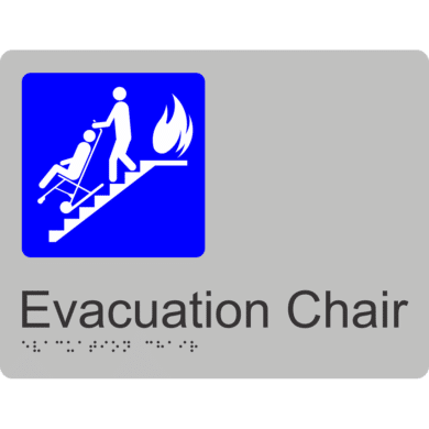Evacuation Chair Braille Tactile Sign Silver