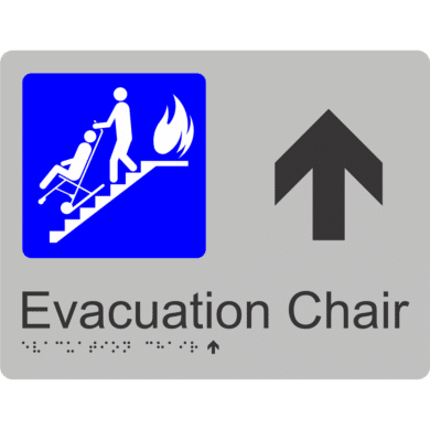 Evacuation Chair Braille Tactile Sign Up Arrow Silver